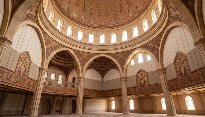 Elit Acoustic cami ve ibadethane akustiği: kubbe çınlamasını azaltan akustik panel uygulaması