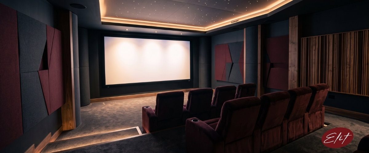 Elit Acoustic ev sineması ses yalıtımı: yüzer zemin, bağımsız duvar, akustik kapı ve oda akustiği çözümleri
