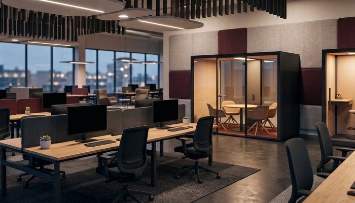 Elit Acoustic ofis akustik çözümleri: akustik panel, baffle ve görüşme kabini uygulaması