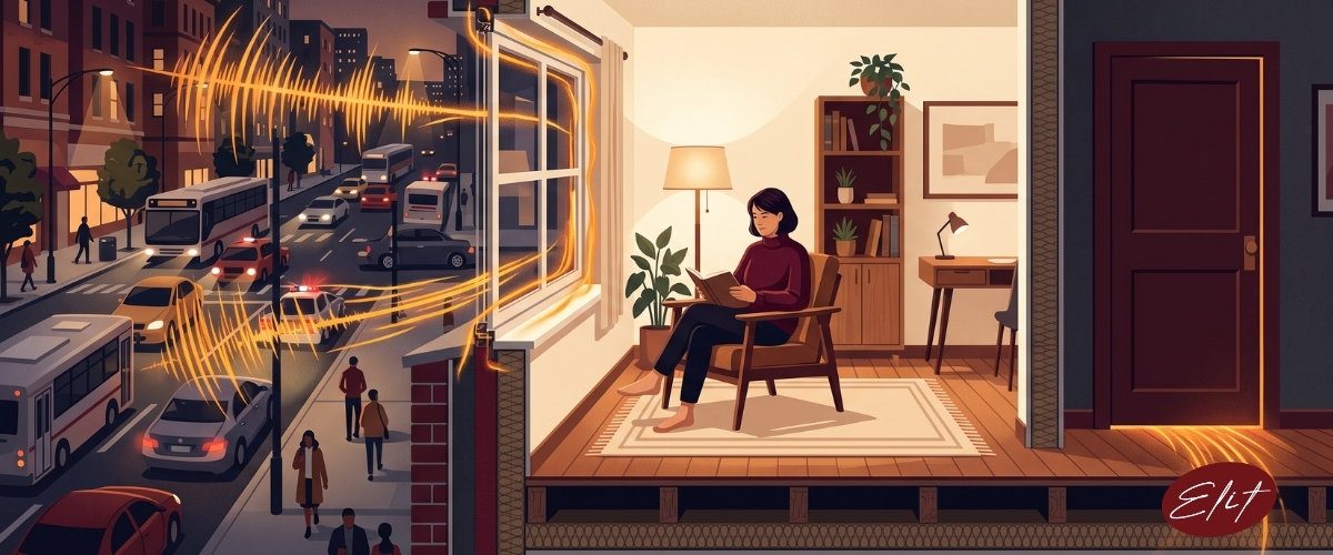 Pencere ve kapı ses yalıtımını konu alan akustik rehber görseli