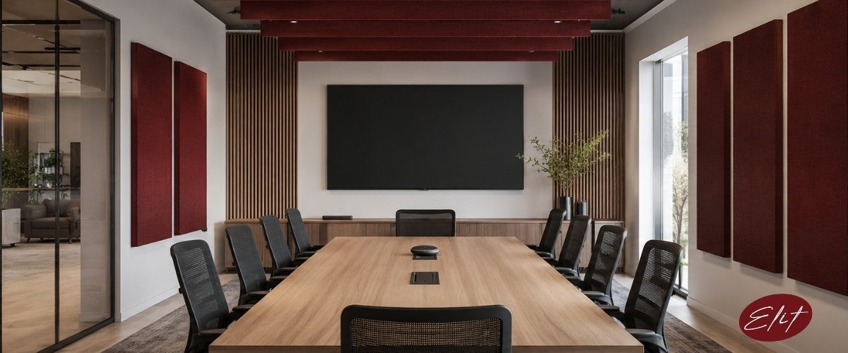 Toplantı odasında akustik panel ve konuşma anlaşılırlığı düzenlemesi