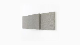 Tek renk gri kumaş kaplı üç modüllü 3D akustik panel, farklı derinlik kademeleri