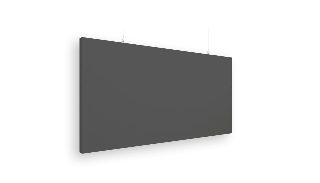Antrasit gri kumaş kaplı asılı dikdörtgen akustik baffle panel yakın görsel