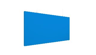 Parlak gök mavisi kumaş kaplı asılı akustik baffle panel yakın ürün görseli