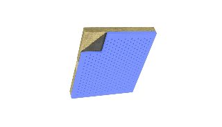 Açık mavi mikro delikli MDF panelin sık delik deseni ve taşyünü katmanı kesiti