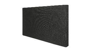 Antrasit kaba dokuma kumaş kaplı akustik panel, açılı stüdyo görünümü