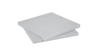 Üst üste dizilmiş iki açık gri Basotect sünger panel levhası
