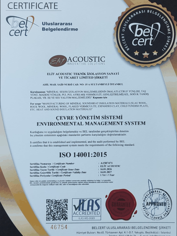 Elit Acoustic ISO 14001 Çevre Yönetim Sistemi Sertifikası