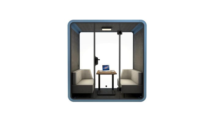Açık ofis kabini mavi çerçeveli iki kişilik çalışma kabini