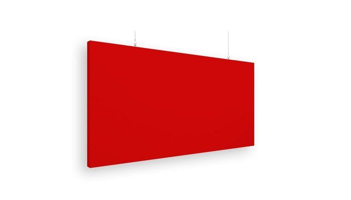 Koyu kırmızı kumaş kaplı tavandan askılı dikdörtgen akustik baffle panel