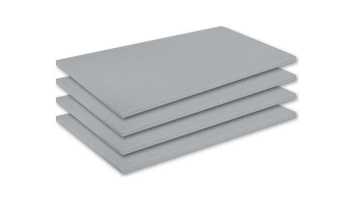 Üst üste dizilmiş gri Basotect sünger panel plakaları