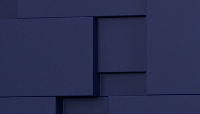 Camira Fiji lacivert kumaşla oluşturulmuş hacimli, bloklu akustik panel yüzey deseni