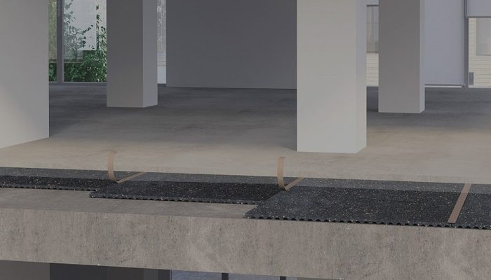 Betonarme döşemede kauçuk şilte ve yüzer şap katmanlarının bina kesiti