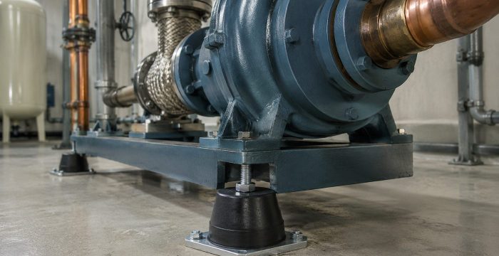 Makine dairesinde su pompası ayağı altına yerleştirilmiş elastomer makine titreşim takozu