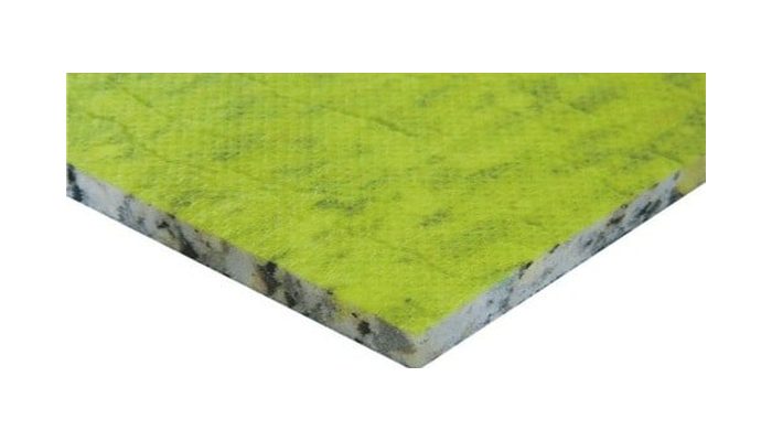 Fıstık yeşili keçe kaplı recfoam şiltenin köşe kesiti