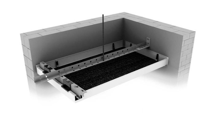 Duvar önü taşıyıcı karkasa Soundtex tela uygulanmış akustik panel kesiti