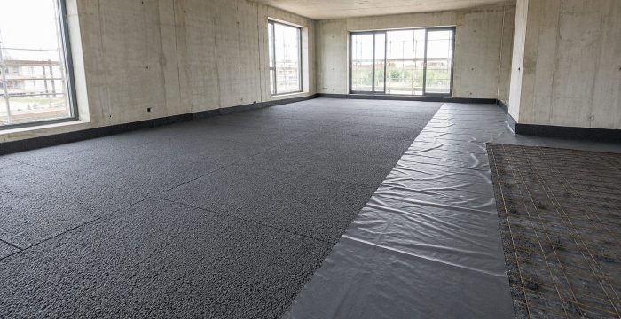 Yüzer şap altına tam yüzey serilmiş poliüretan titreşim yalıtım elastomeri matı, şap dökümü öncesi