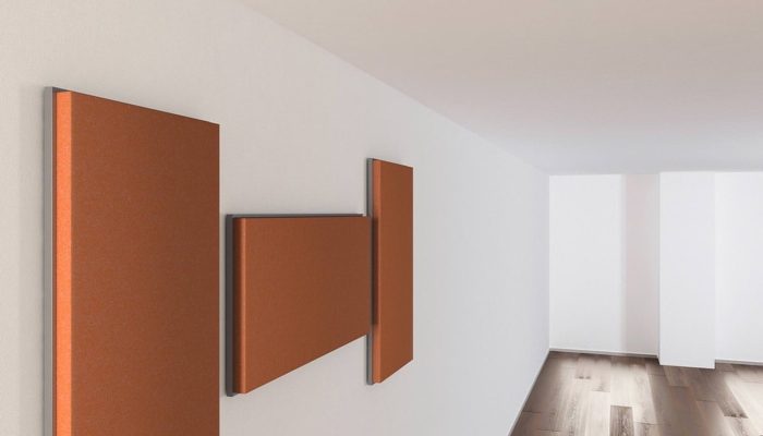 Duvara monte edilmiş turuncu düz akustik panel