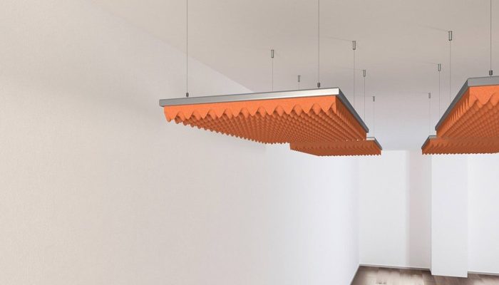 Tavana asılmış turuncu yanmaz yumurta sünger baffle panelleri