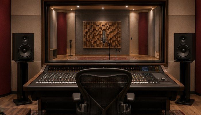 Bir kayıt stüdyosunun kontrol odası ve kayıt odası akustik tasarım projesi