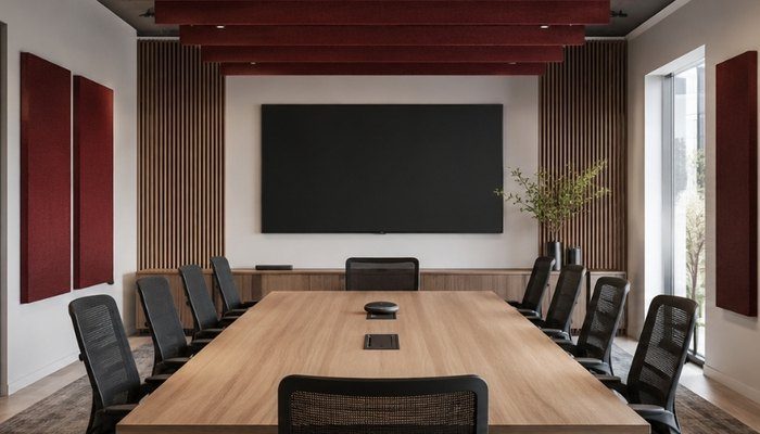 Toplantı odasında akustik panel ve konuşma anlaşılırlığı düzenlemesi