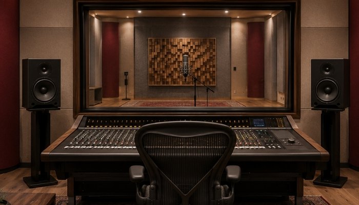 Bir kayıt stüdyosunun kontrol odası ve kayıt odası akustik tasarım projesi